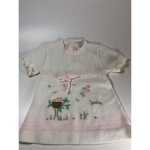 Vintage NANN-KNITS Sweater Dress Birdies in Nest Mama Bird Feed 12-18 Months